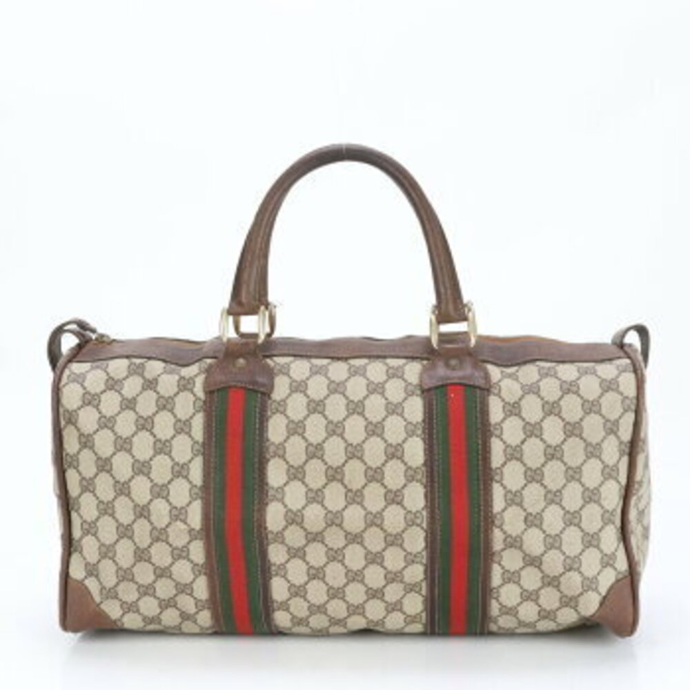 Gucci GG Supreme Sherry Leather Boston Bag Handbag Shoulder EBE